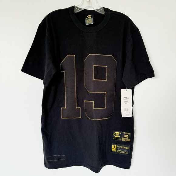 NWT Men’s Black & Gold 19 Champion 100 Century Tee Shirt Medium - Picture 3 of 5